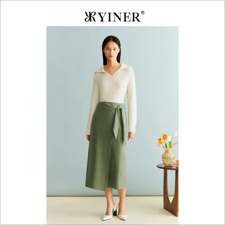 【裸感羊绒】YINER音儿女装冬季含绵羊毛海鸥领针织衫商品大图