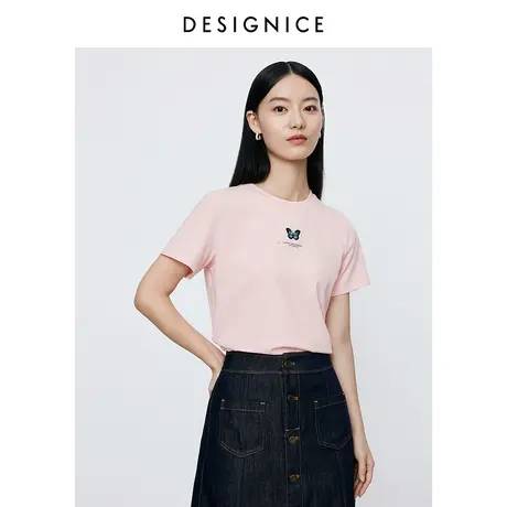商场同款迪赛尼斯2024年春季新款通勤风休闲印花短袖圆领T恤女图片