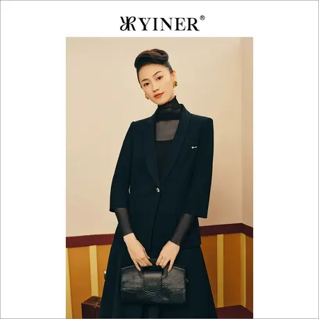 YINER音儿女装春季新时尚款一粒扣青果领西装短外套商品大图