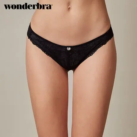 WONDERBRA黑色性感蕾丝镂空魅惑舒适半丁字裤图片