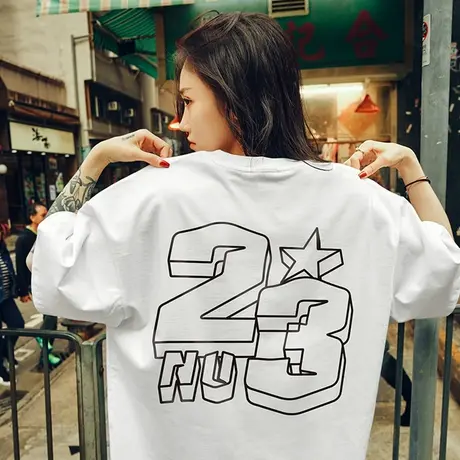 美式街头滑板重磅短袖男夏季美潮嘻哈T恤加肥加大半截袖情侣上衣商品大图