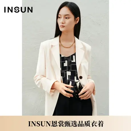 INSUN恩裳夏季高弹耳语白直身珠边西装外套商品大图