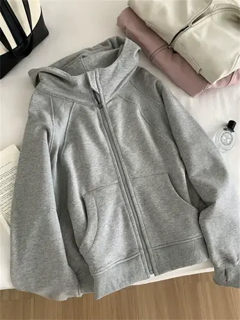 设计感立领插肩袖连帽卫衣女春秋款韩版宽松休闲百搭拉链开衫外套商品大图