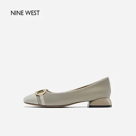 Nine West/玖熙小香风拼接浅口鞋2023秋新款金属扣低跟晚风单鞋女商品大图