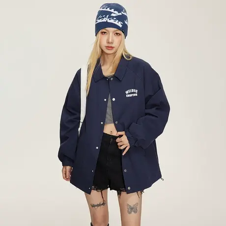 日系潮牌休闲外套女春秋2023新款高级感复古宽松oversize教练夹克商品大图