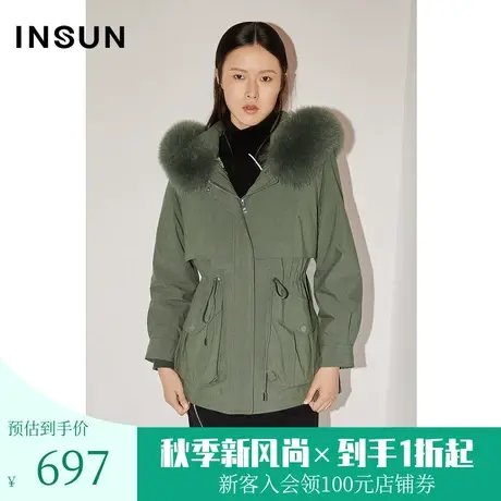 [都会御寒]恩裳COVER冬季2022年狐狸毛领抽绳收腰皮草派克服商品大图