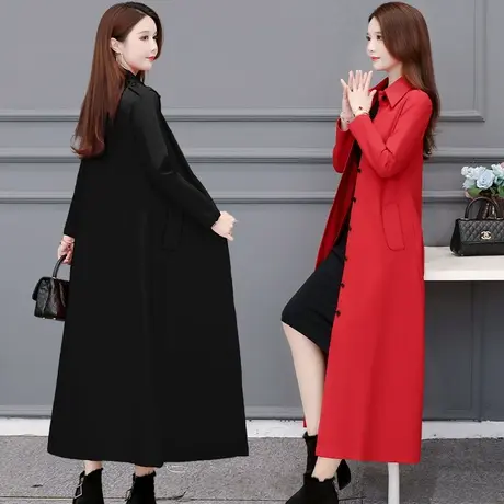 新款百搭洋气上衣中老年女士春秋装长款风衣收腰显瘦气质大码外套图片