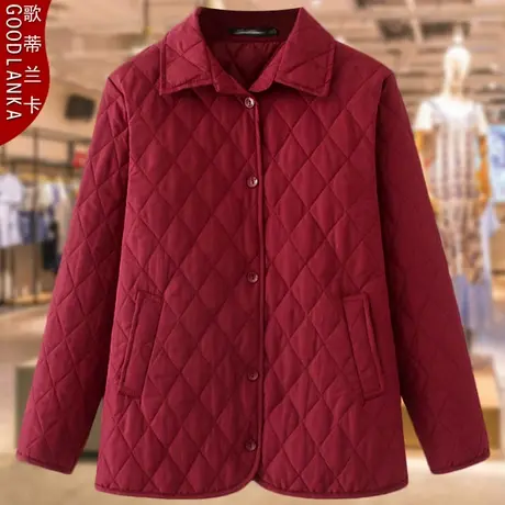 中年胖妈妈秋冬夹棉羽绒棉服加肥加大码中老年女薄款翻领棉衣外套商品大图