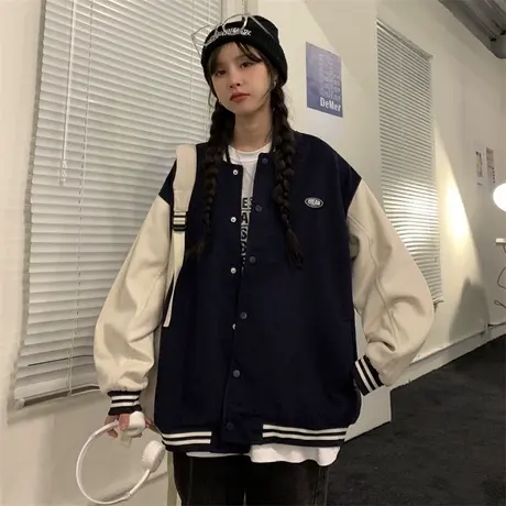 欧美高街hiphop外套女秋冬季小个子高级感上衣开衫夹克加绒棒球服图片