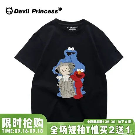 欧美ins潮牌卡通印花网红男女短袖学生半袖街头BF港风t恤情侣装夏图片