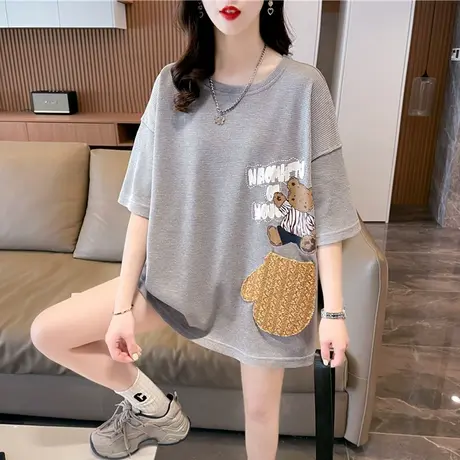 小众设计感短袖t恤女夏季韩版宽松大码女装中长款半袖百搭上衣服图片