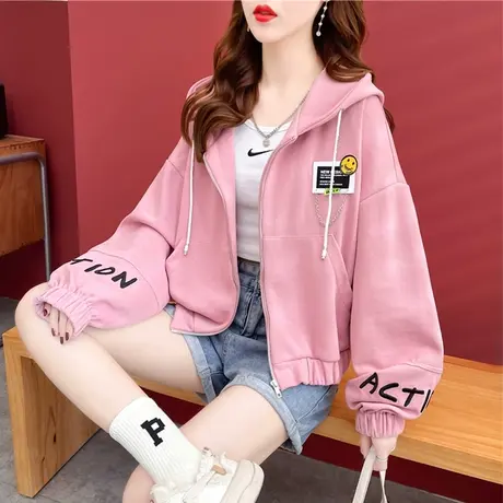 连帽卫衣女春秋季韩版宽松小个子薄款chic港风ins短款开衫外套潮图片