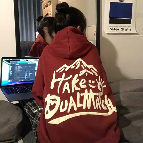 美式复古潮牌卫衣女秋冬季ins宽松bf慵懒风加绒加厚chic港风外套商品大图