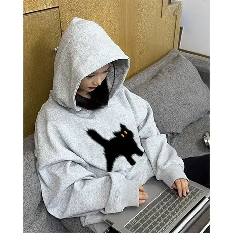 美式复古高级感超好看卫衣女春秋薄款小众潮牌宽松慵懒风连帽外套商品大图