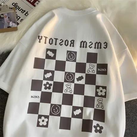 大码欧美高街hiphop纯棉短袖t恤女夏2022宽松潮ins原宿风半袖上衣商品大图