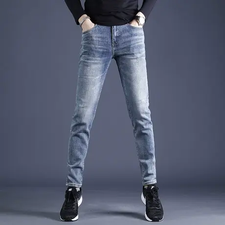 秋季牛仔裤男2021年新款蓝色潮牌修身小脚青年经典百搭男士牛仔裤商品大图