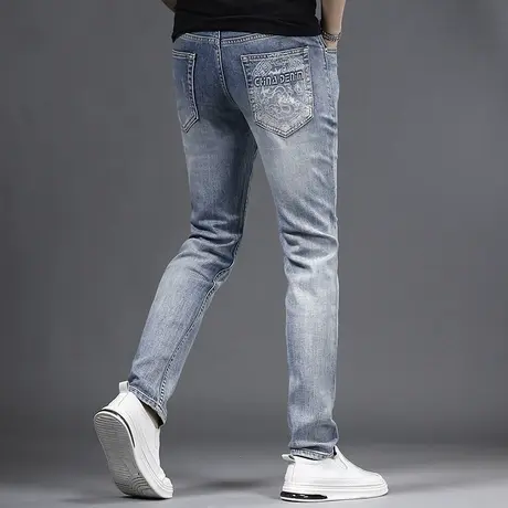 潮牌网红爆款牛仔裤男款修身直筒2023新款春秋季男士牛仔裤长裤商品大图