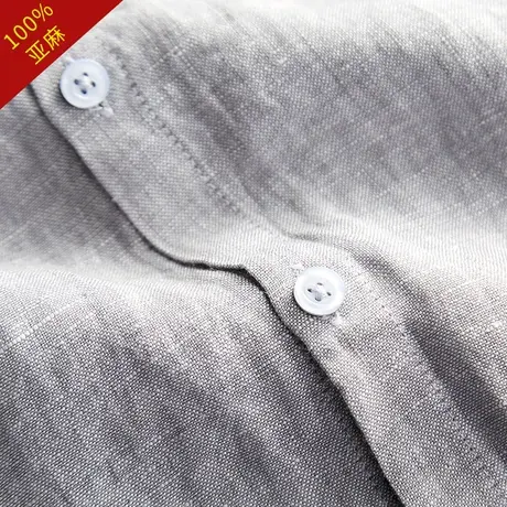 立领衬衫男式亚麻短袖夏季薄款纯色休闲上衣宽松棉麻男士半袖衬衣商品大图