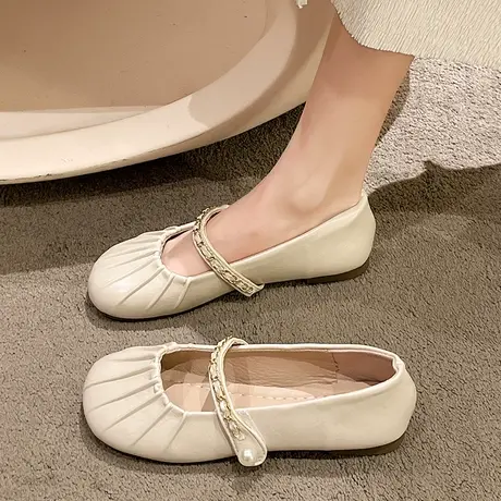 2023秋季新款法式浅口单鞋女夏复古玛丽珍豆豆鞋平底奶奶瓢鞋爆款商品大图