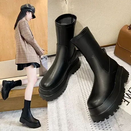 马丁靴女长筒靴2023新款春秋瘦瘦不过膝中筒高筒骑士时装长靴大码图片