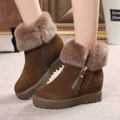 秋冬季雪地靴女真皮加绒短靴子内增高兔毛短筒平底棉鞋女靴马丁靴商品大图