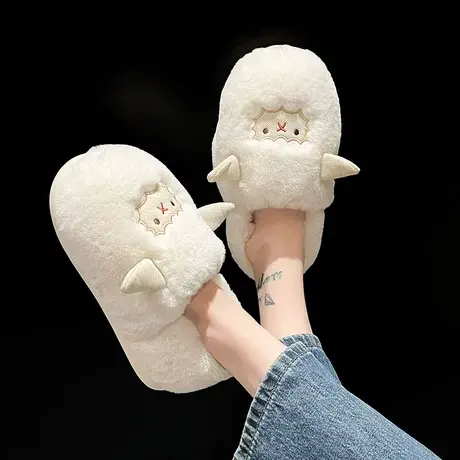 包跟棉拖鞋女冬季外穿可爱小羊毛绒保暖家居室内防滑厚底月子棉鞋商品大图