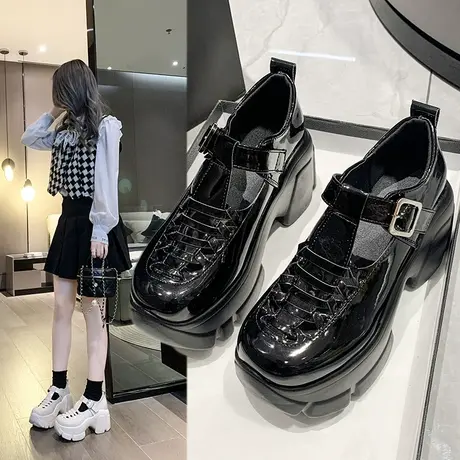 玛丽珍单鞋女鞋子新款罗马编织猪笼鞋包头凉鞋厚底增高跟鞋小皮鞋图片