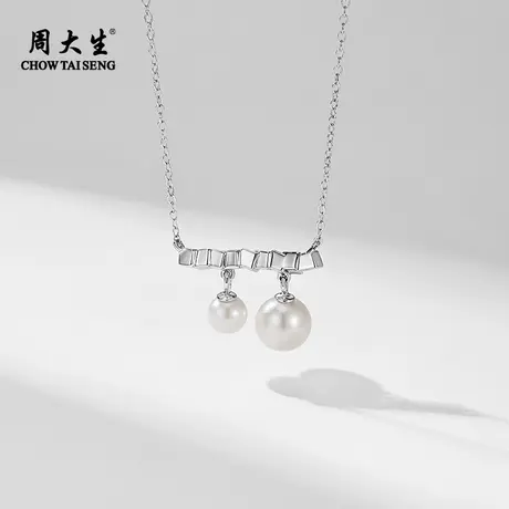 周大生碎银子双珠项链925纯银正圆淡水珍珠项链女纯银商品大图