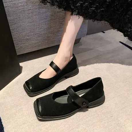 法式粗跟玛丽珍鞋女2024年春夏季新款复古方头单鞋低跟防滑小皮鞋商品大图