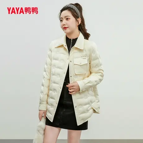 鸭鸭羽绒服女款2023年秋冬新品短款衬衫领时尚休闲保暖外套C图片