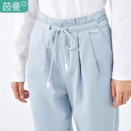 茵曼旗舰店纯棉休闲裤女士显瘦百搭2023早春新款复古直筒九分裤子商品大图