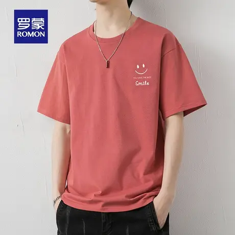 罗蒙男士纯棉短袖T恤夏季薄款印花圆领宽松休闲男装上衣服大码体t图片