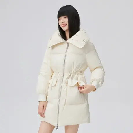 艾莱依2022年新款鸭绒羽绒服女款冬季翻领时尚设计感收腰外套冬装商品大图