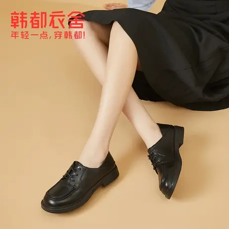韩都衣舍高跟玛丽珍鞋子夏款单鞋2022新款秋季女鞋黑色英伦小皮鞋图片