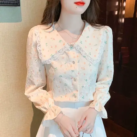 长袖衬衫别致漂亮小衫2023女士秋装新款时尚洋气碎花高端奢华大牌商品大图