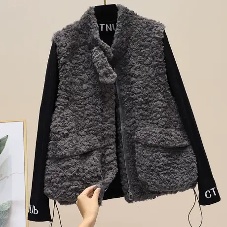 羊羔绒加厚无袖马甲女2023秋冬新款时尚拉链上衣新款百搭马夹外套图片