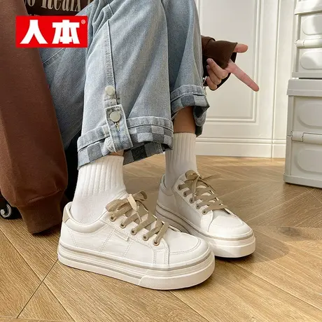 人本帆布鞋女鞋2025春秋新款韩版潮流百搭休闲厚底运动小白鞋板鞋图片