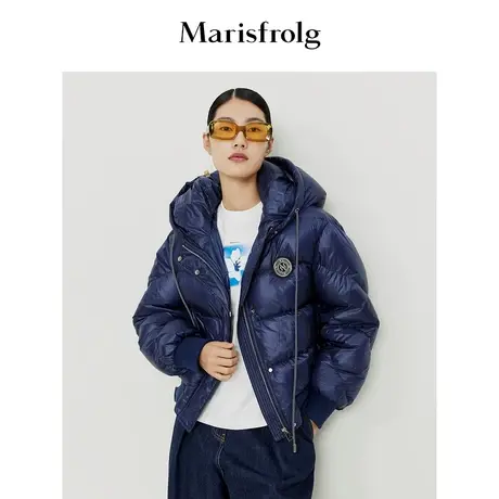 【截短羽绒服】玛丝菲尔冬季新款蓝色立领白鹅绒长款羽绒服商品大图