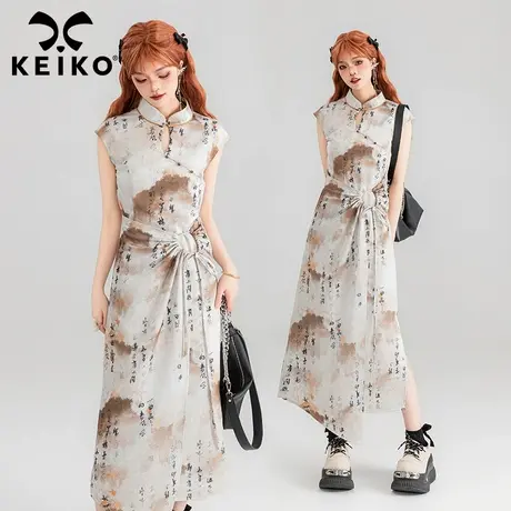 KEIKO 清冷新中式旗袍改良连衣裙2024夏季古风设计感晕染包臀裙子图片