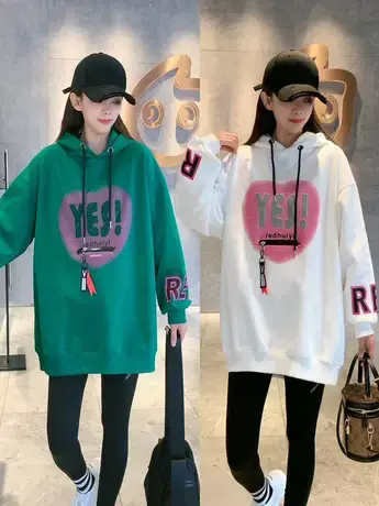 爱心拉链yes字母连帽卫衣女秋季2023新款百搭宽松时尚长袖上衣潮商品大图