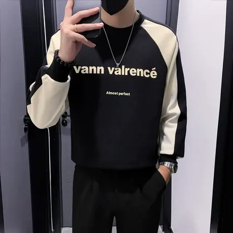 男卫衣秋季新款撞色插肩袖高级感外套上衣ins小众内搭长袖体恤衫商品大图