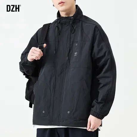 男生黑色工装外套男春秋款潮宽松男装2023新款立领冲锋衣百搭夹克商品大图