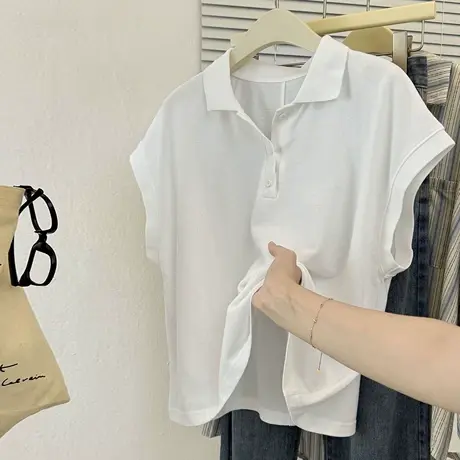 美式辣妹Polo翻领短袖T恤女夏季韩版宽松显瘦百搭插肩袖上衣潮ins商品大图