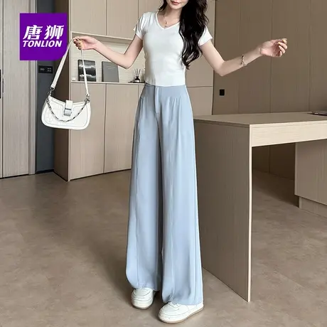 唐狮设计感阔腿裤高腰垂感休闲裤潮秋新款宽松直筒拖地裤西装裤AX商品大图