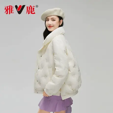 雅鹿旗舰店短款羽绒服女冬季新款立体刺绣时尚通勤外套潮X商品大图