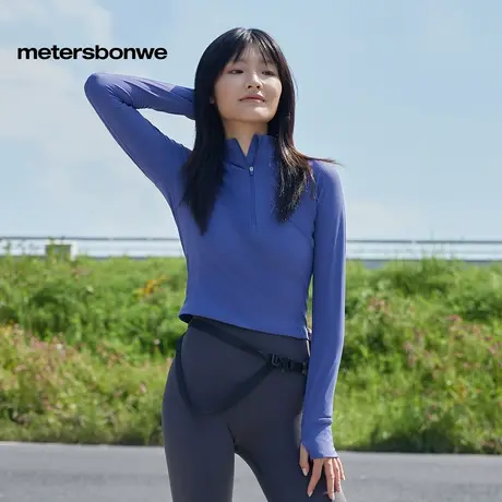美特斯邦威长袖T恤女拉链螺纹激励感春秋季新款时尚休闲修身上衣商品大图