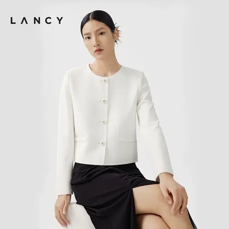 [朗姿奥莱]LANCY/朗姿2024春季新款白色短款直筒针织衫女气质圆领商品大图