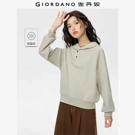 佐丹奴外套女装双面布复古翻领插肩袖针织套头卫衣 13325760商品大图