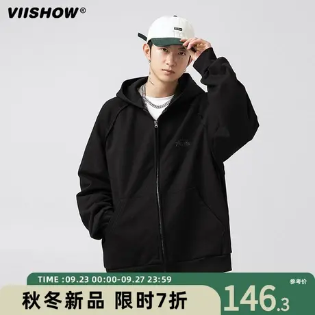 VIISHOW山系复古重磅连帽卫衣外套秋冬潮牌刺绣设计插肩袖开衫商品大图