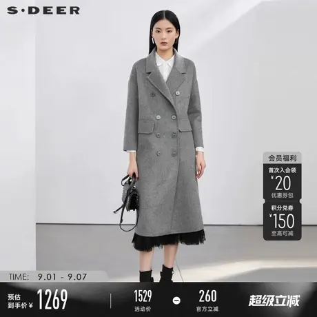【商场同款】sdeer圣迪奥冬装平驳领直筒长款毛呢大衣S22482504商品大图